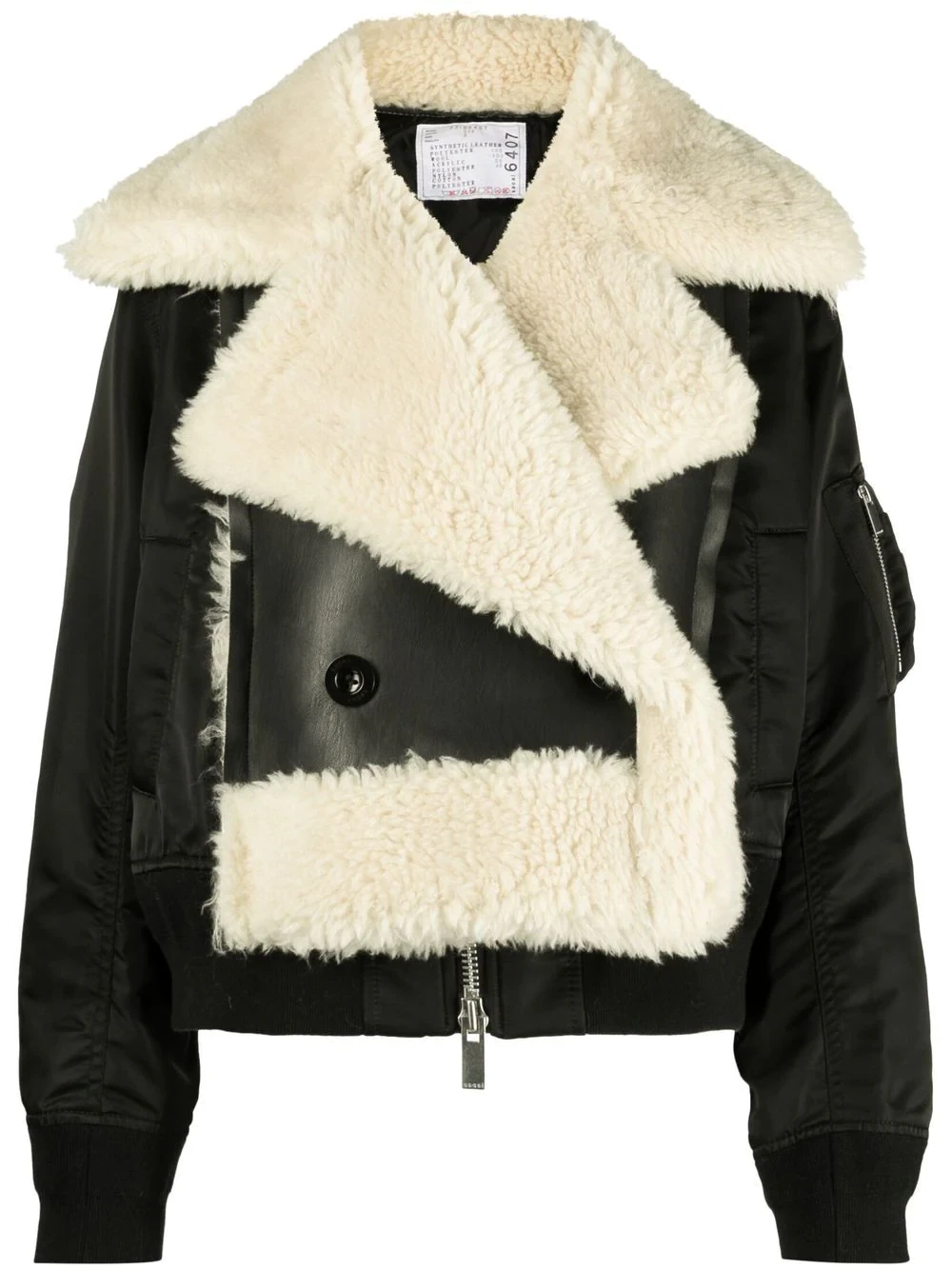 wool-trim faux-leather jacket