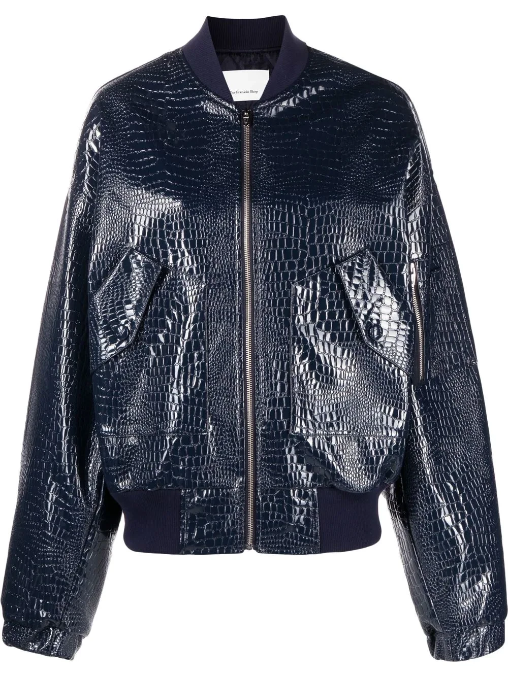 Hane crocodile-effect bomber jacket