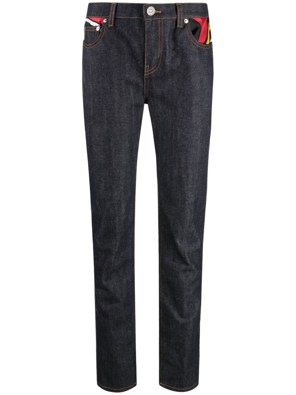 contrast-panel slim-fit jeans
