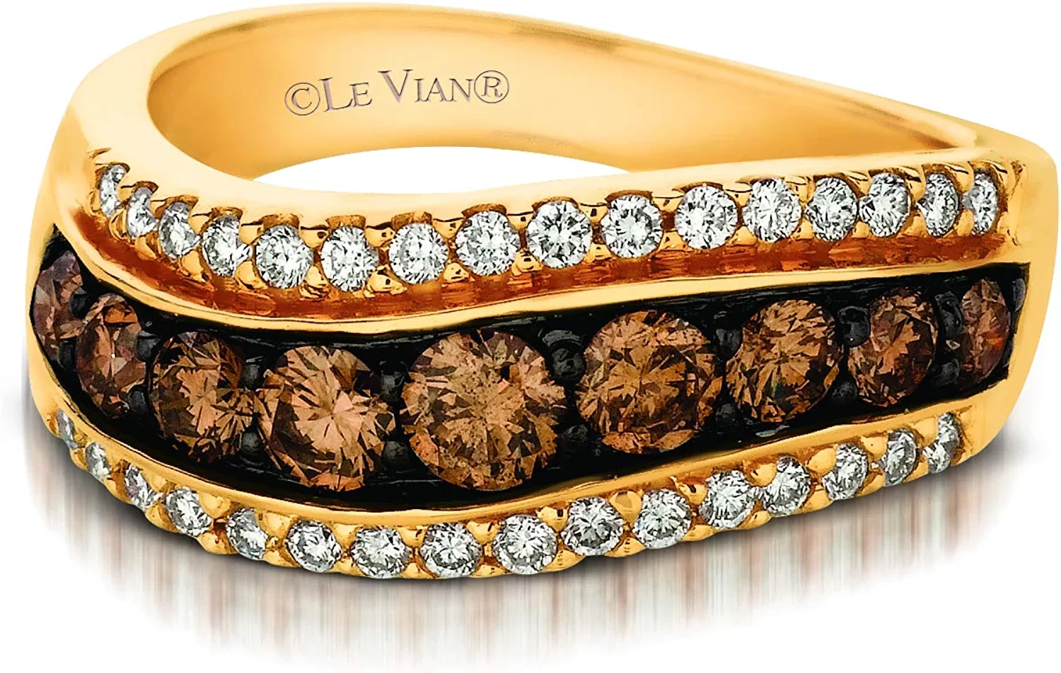 1 1/5 Carat White and Chocolate Diamond Wavy Three Row Band Ring for Women in 14k Yellow Gold (H-I/Fancy Brown, VS2-SI1, cttw) Anniversary Promise Ring Size 7 to 8 by LeVian