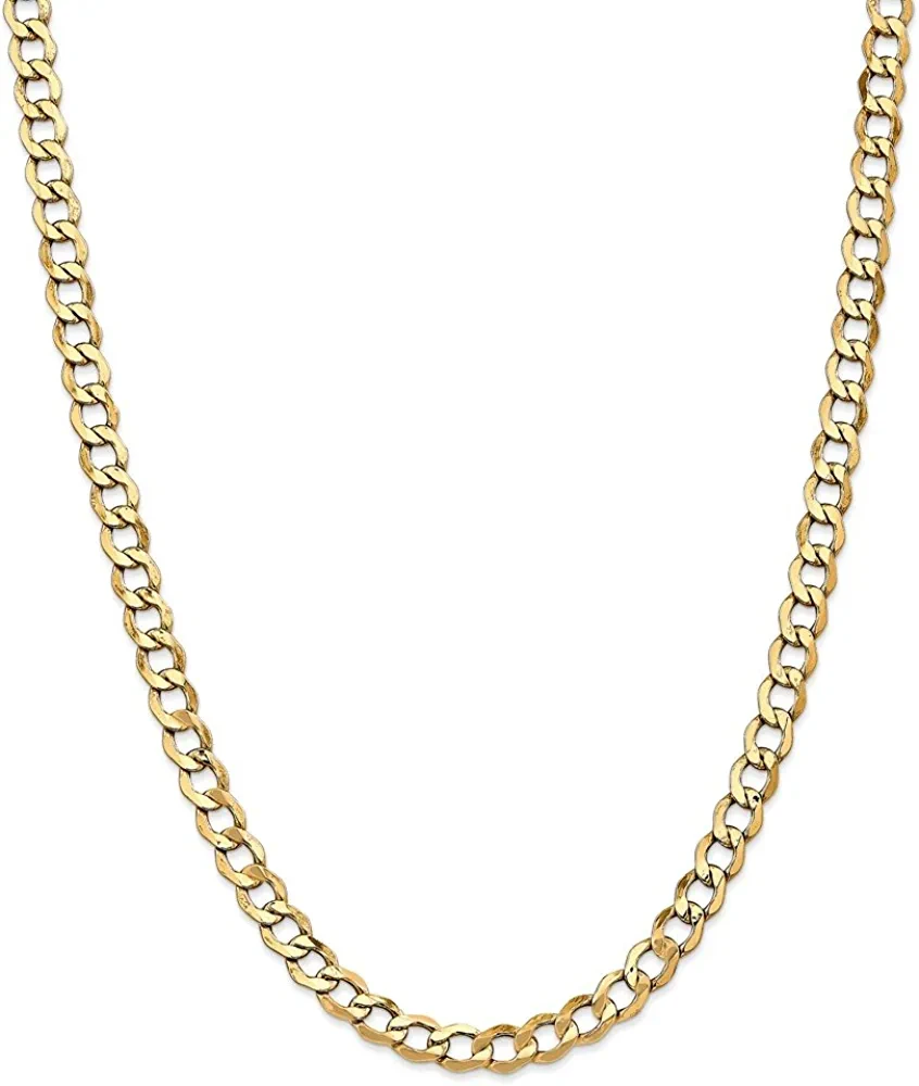 14k Yellow Gold 6.5mm Curb Cuban Link Chain Necklace - with Secure Lobster Lock Clasp