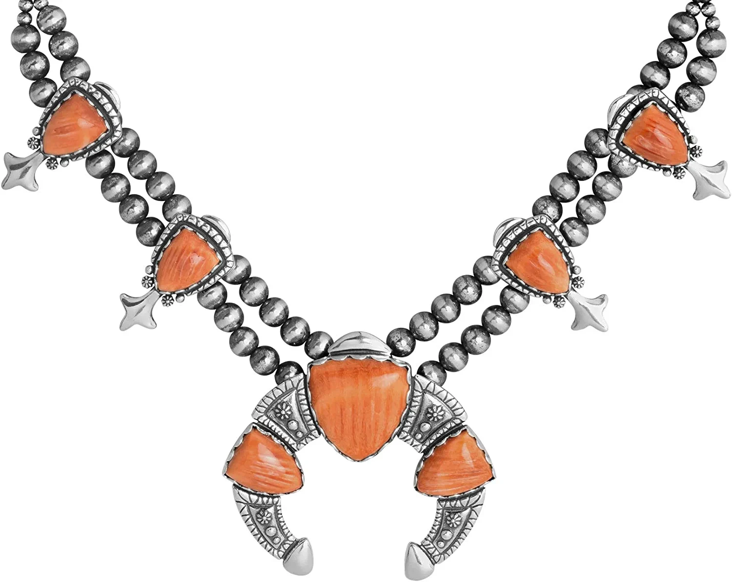 American West Sterling Silver Women's Necklace Choice Of Gemstone Color Squash Blossom Design 18 to 21 Inch