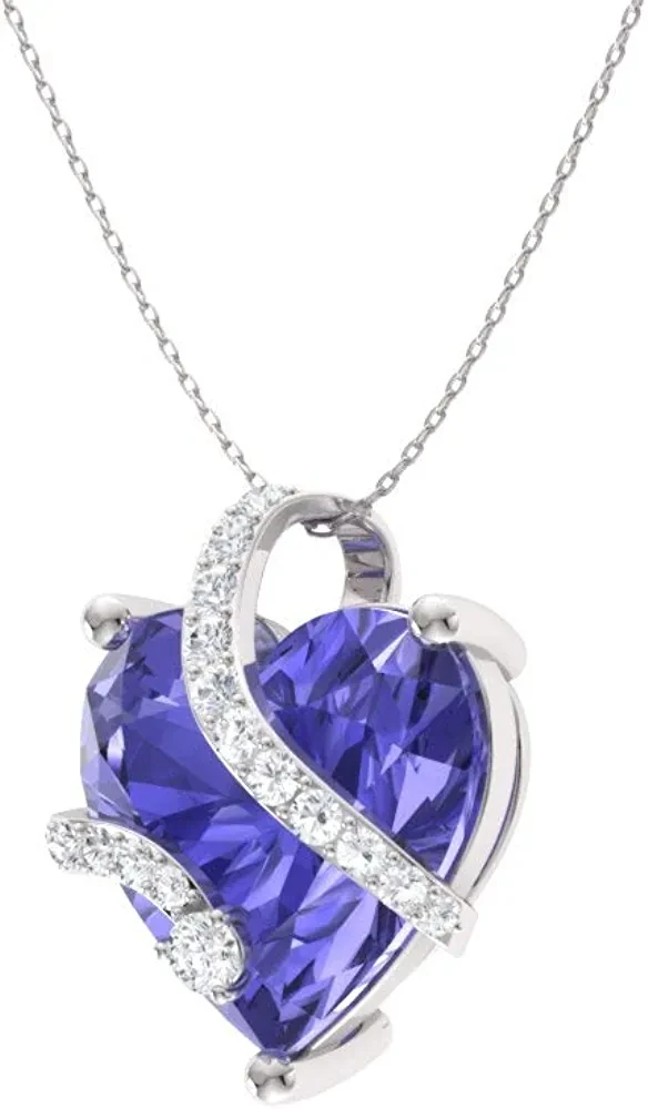 Diamondere Natural and Certified Heart Cut Gemstone and Diamond Wrap Heart Petite Necklace in 14k White Gold | 1.68 Carat Pendant with Chain