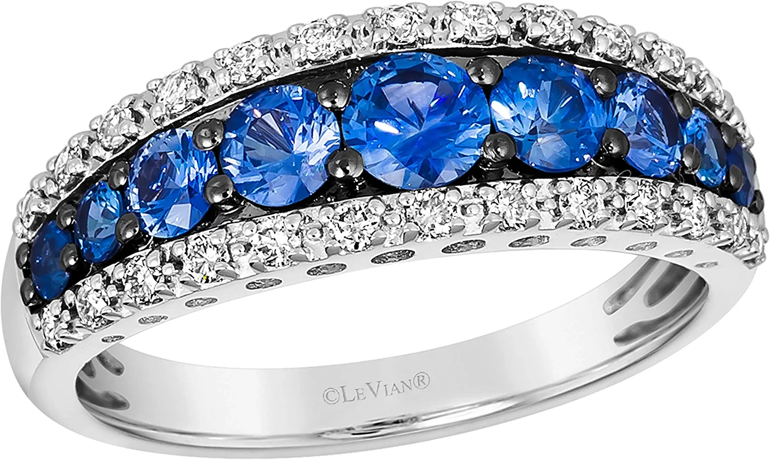1/4 Carat Diamond and 1 Carat Blue Sapphire Band Ring for Women in 14k White Gold (Fancy Brown, cttw) Promise Anniversary Ring Size 5 to 10 by LeVian