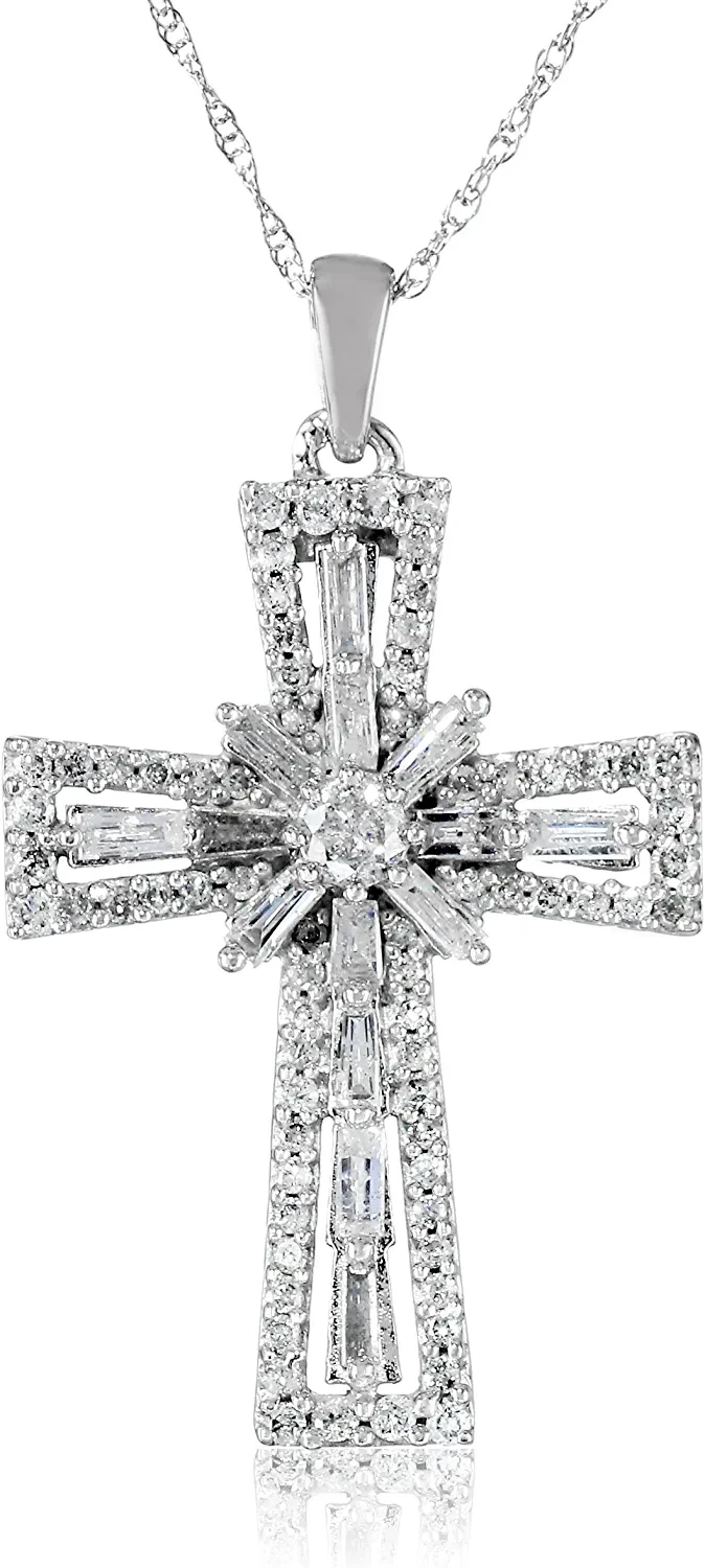 Collection 10K White Gold Diamond Cross Pendant Necklace (1 cttw), 18"