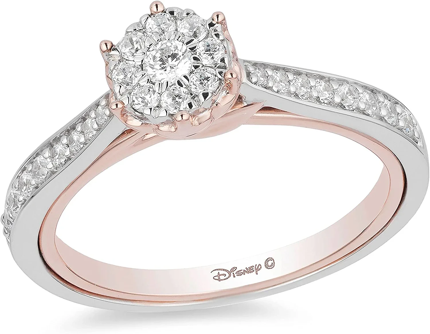 Enchanted Disney Fine Jewelry 10K White Gold and Rose gold 1/3 Cttw Belle Composite Rose Engagement Ring Size