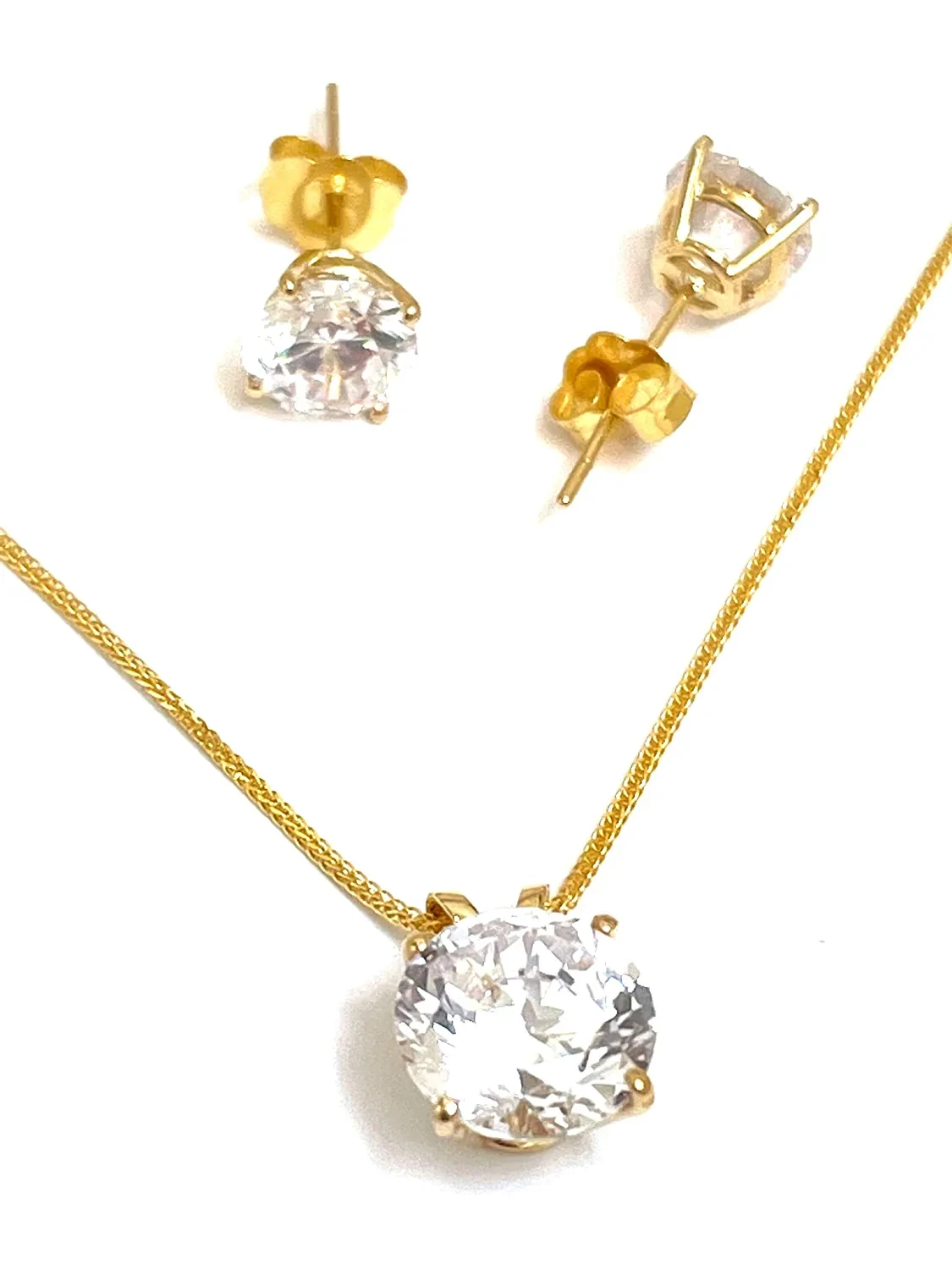 3.5ct Luxury DIAMOND Earrings Necklace SET: SOLID 18K GOLD Solitaire Diamond Necklace