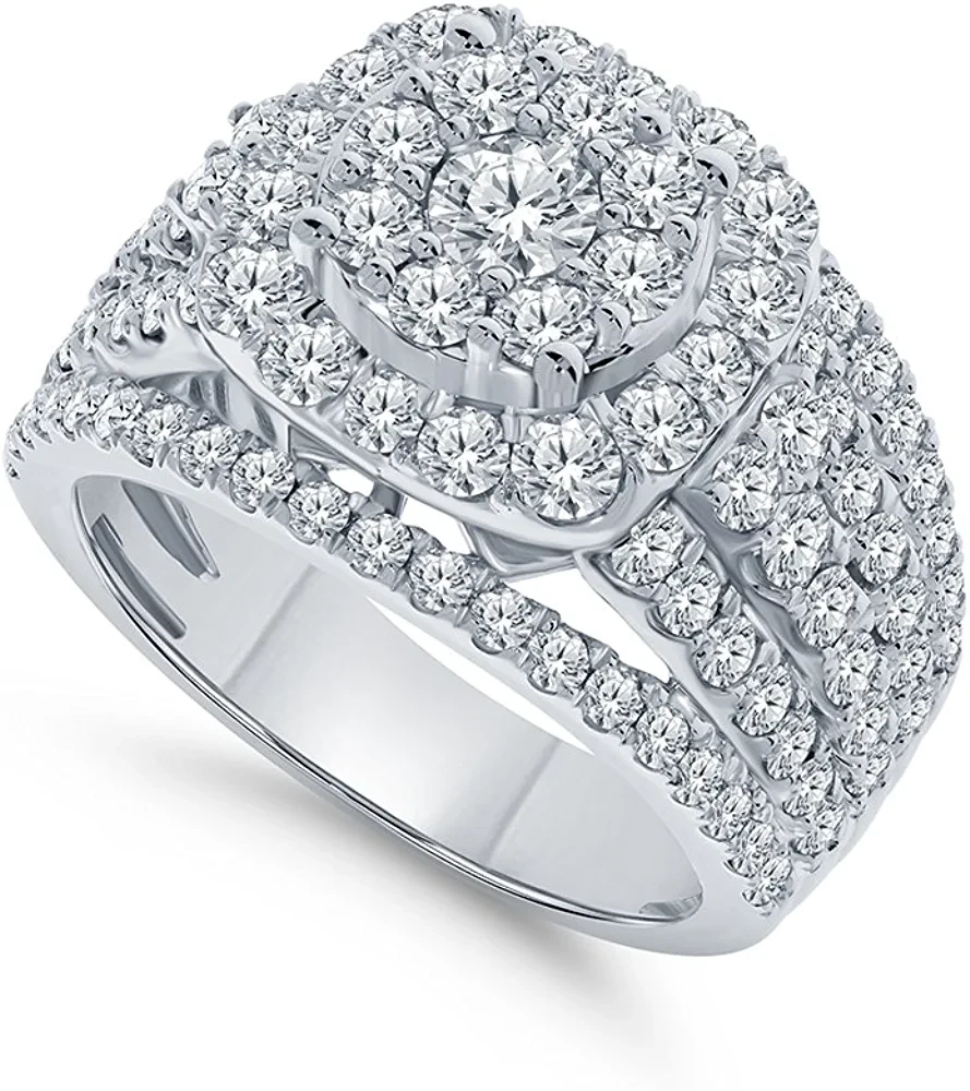 10K White Gold 3 Carat Real Diamond Engagement Ring Wedding Bridal Ring Fine Diamond Jewelry (3 Ct, H-I Color, I1-SI2 Clarity), Size 7