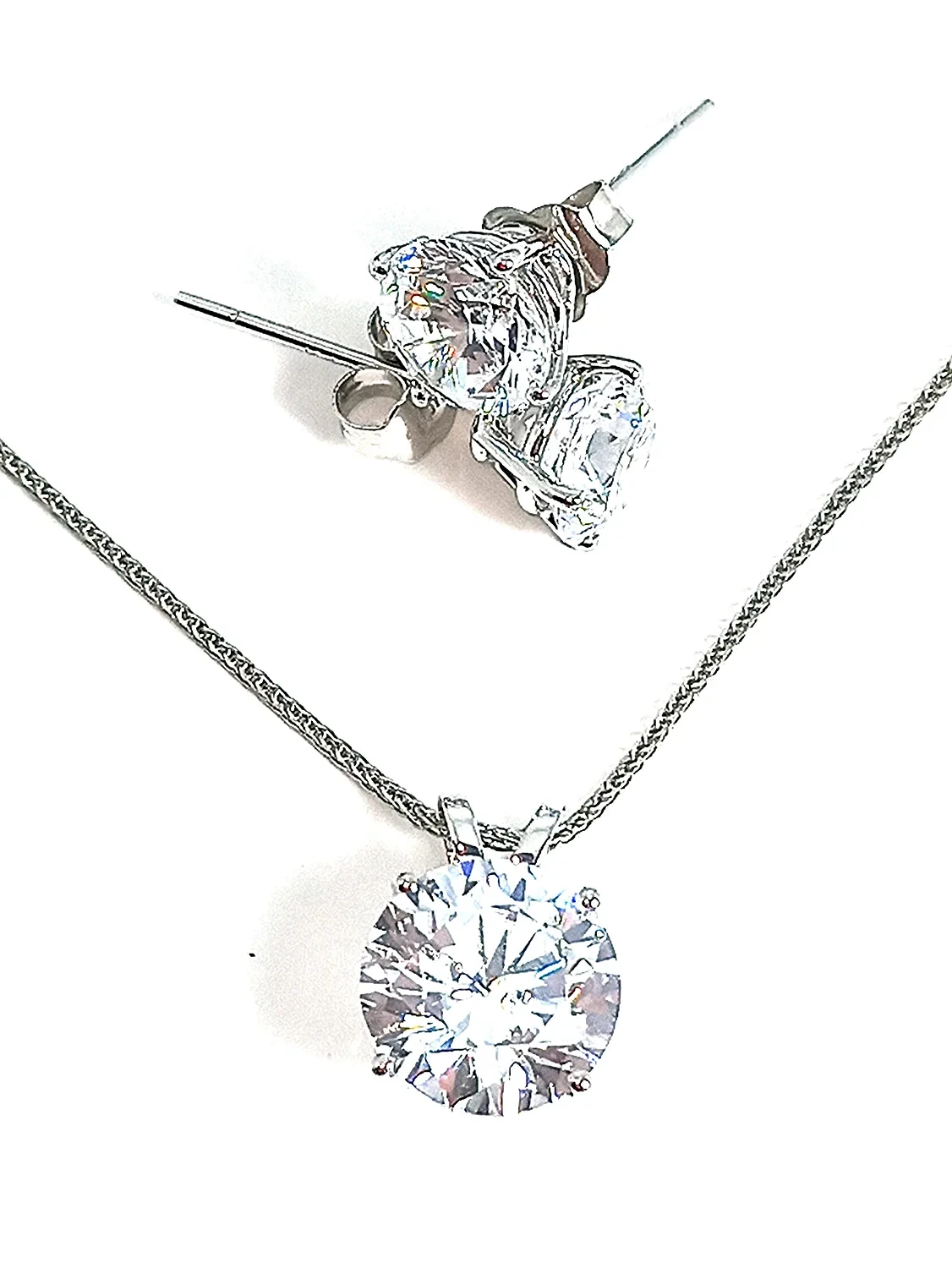 18 Karat SOLID GOLD FINE Diamond jewelry sets for women HANDMADE jewellery 18" Single Solitaire Diamond Necklace Pendant Earrings SET 3.5 carat Women's Day birthday gift for wife who has everything