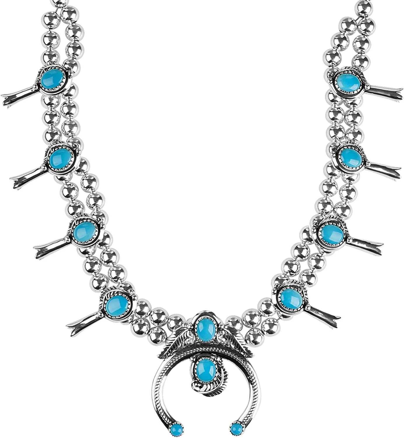 West Sterling Silver Choice of Gemstone Color Squash Blossom Necklace