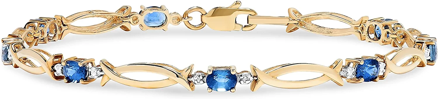 Jewelry Bliss10k Yellow Gold Genuine Oval Blue Sapphire Bracelet with Diamond Accent, Infinity Link Tennis Bracelet, Diamond Bracelet, April