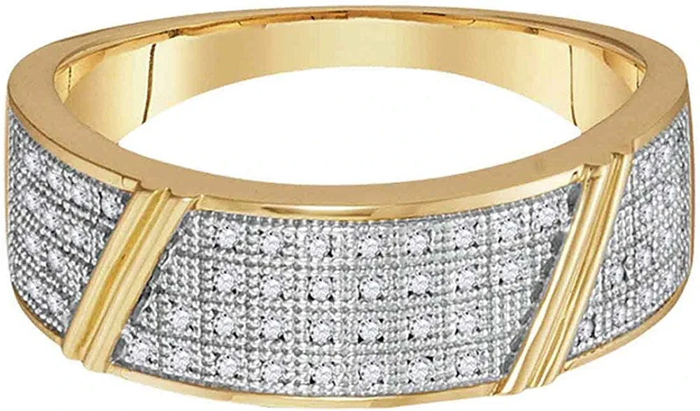 Solid 10k Yellow Gold His and Hers Round Diamond Cluster Matching Couple Three Rings Bridal Engagement Ring Wedding Bands Set 1/3 Ct.