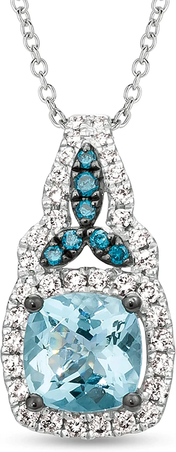 LeVian 14K White Gold Cushion Cut Aquamarine