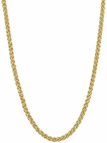 14k REAL Yellow Gold 2.4mm Shiny Lite Weight Hollow Wheat Chain Necklace for Pendants and Charms with Lobster-Claw Clasp