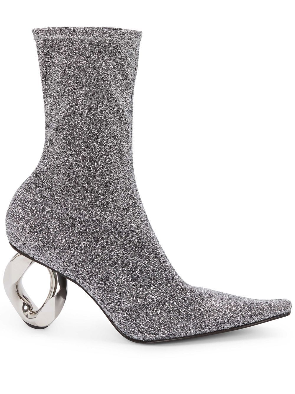 metallic chain-heel ankle boots