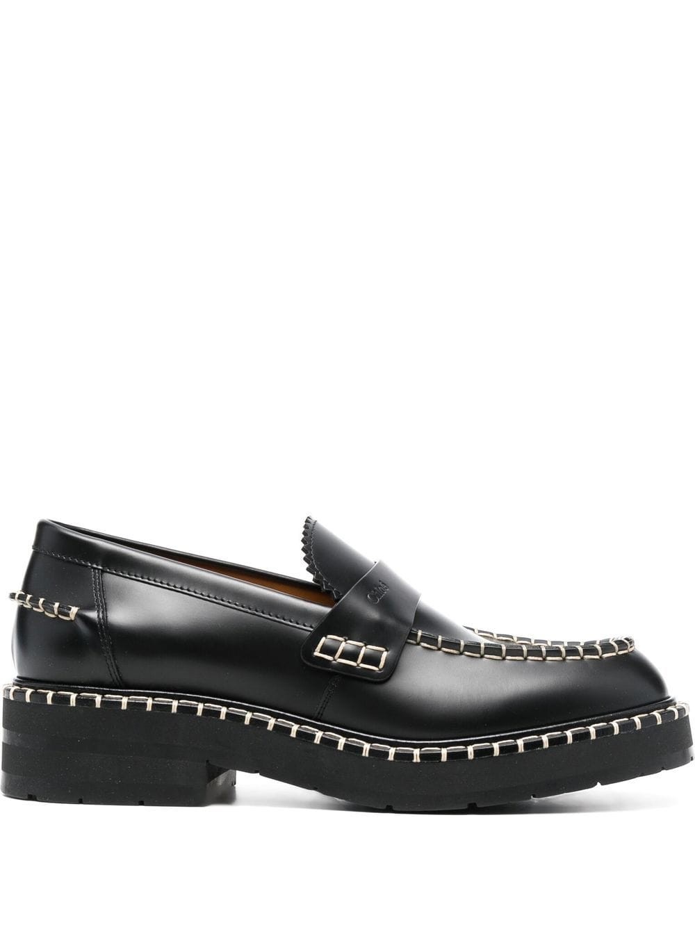 contrast-stitching leather loafers