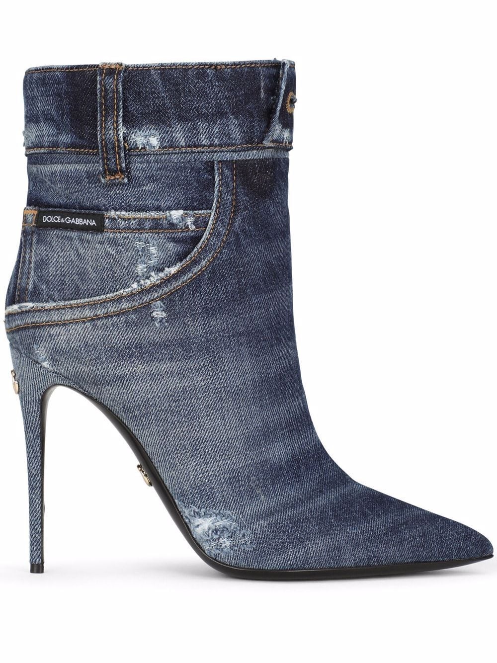 denim pointed-toe boots