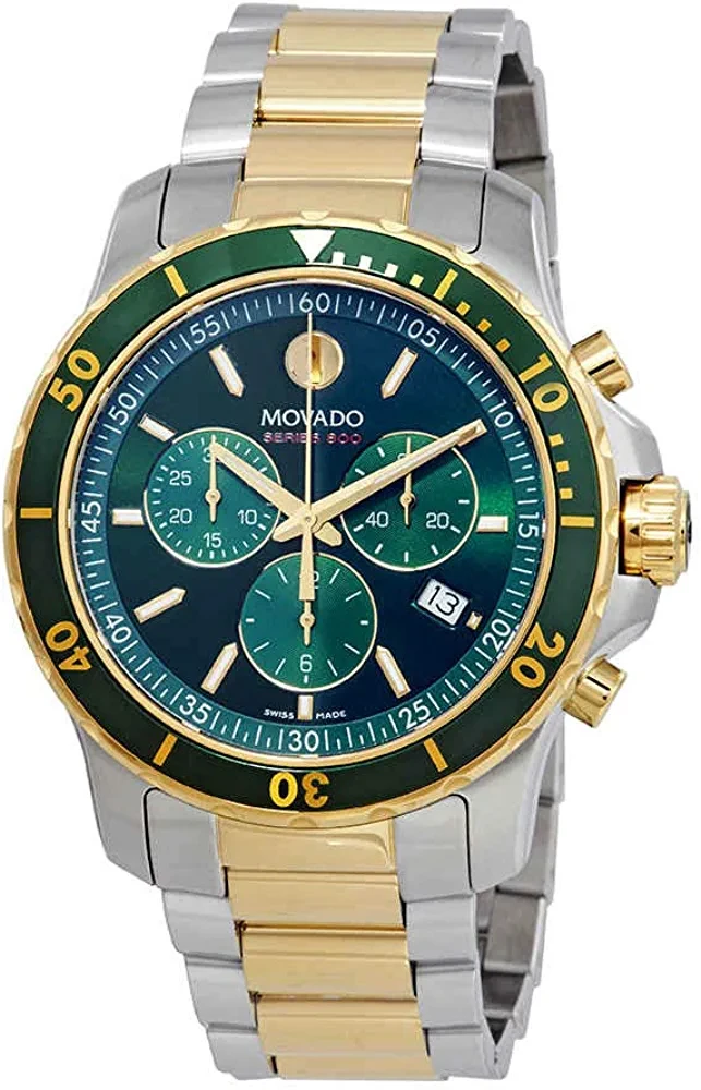 Movado 800 Chronograph Green Dial Two-Tone Men's Watch 2600148