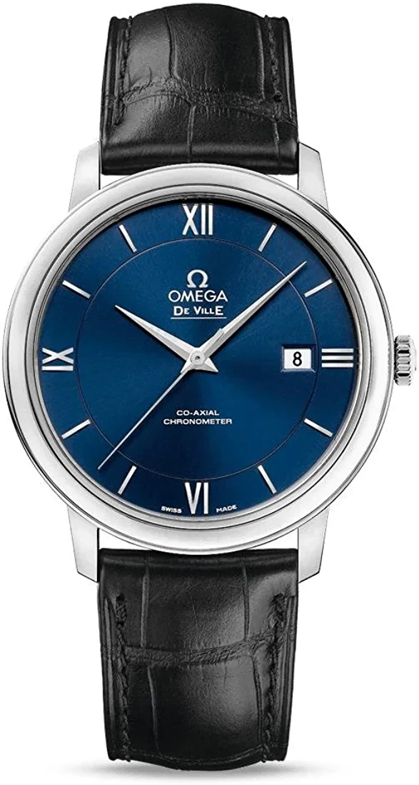 Omega De Ville Prestige Blue Dial Black Leather Mens Watch 42413402003001