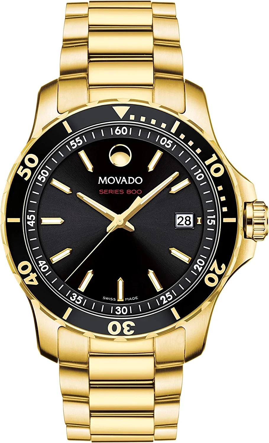 Movado Men's Series 800 Sport Yellow Gold Watch with a Printed Index Dial, Gold/Black (2600145)