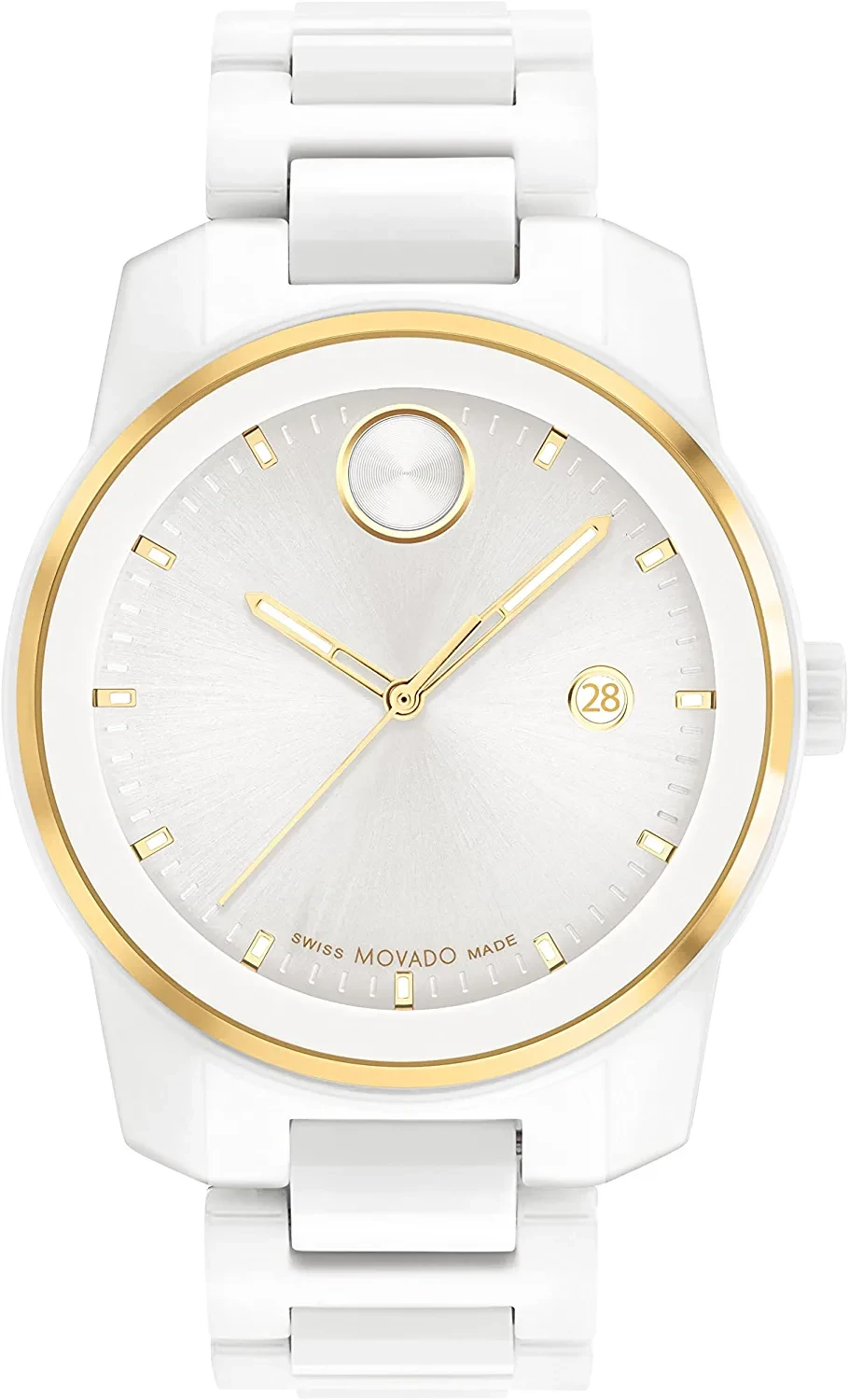 Movado Men's Bold Verso White Ceramic Case and Link Bracelet, White (Model: 3600900)