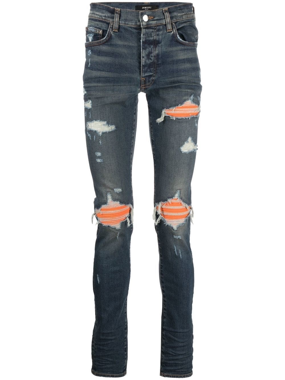 distressed panelled skinny jeans