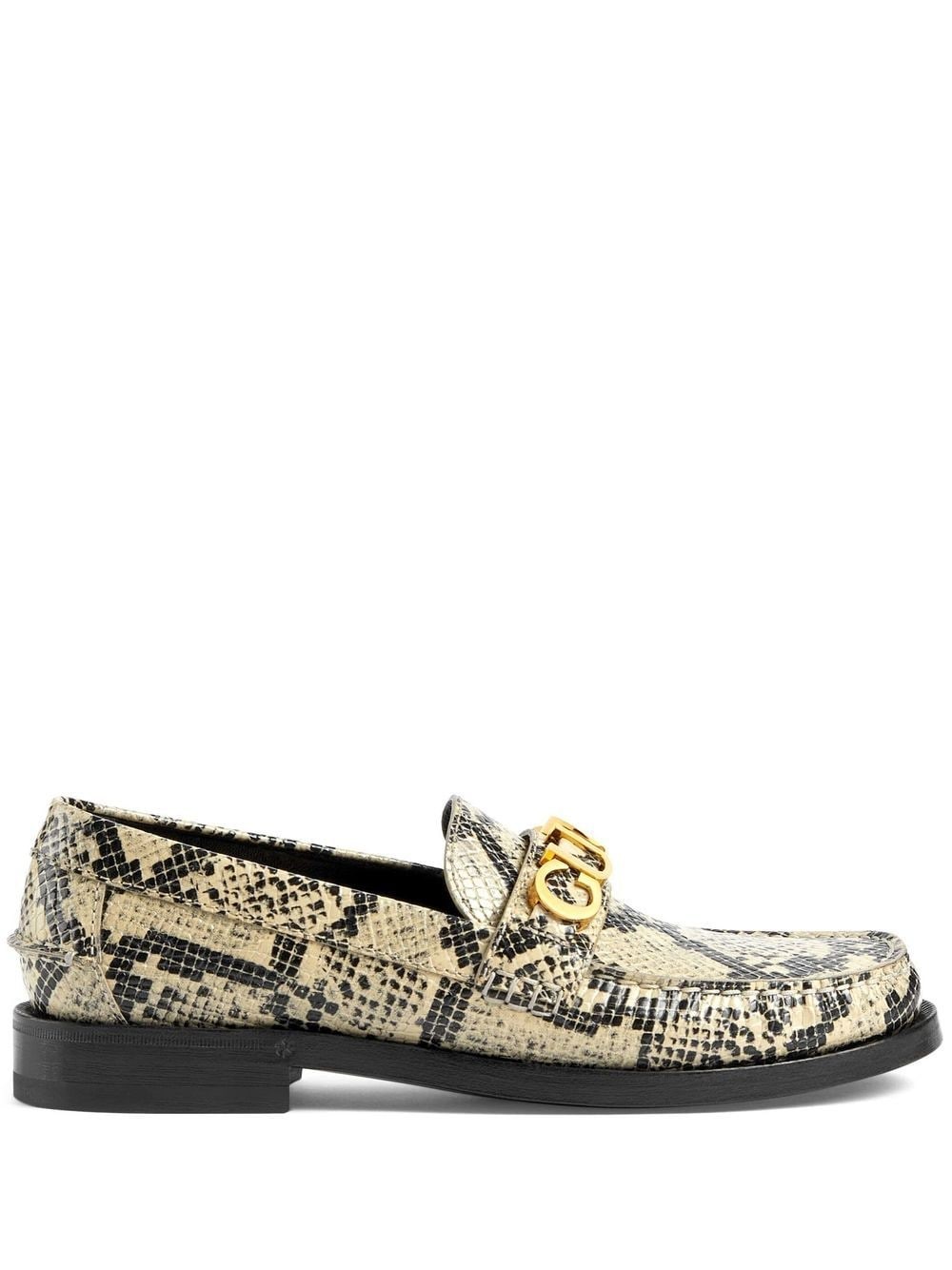 logo plaque snake print loafers
