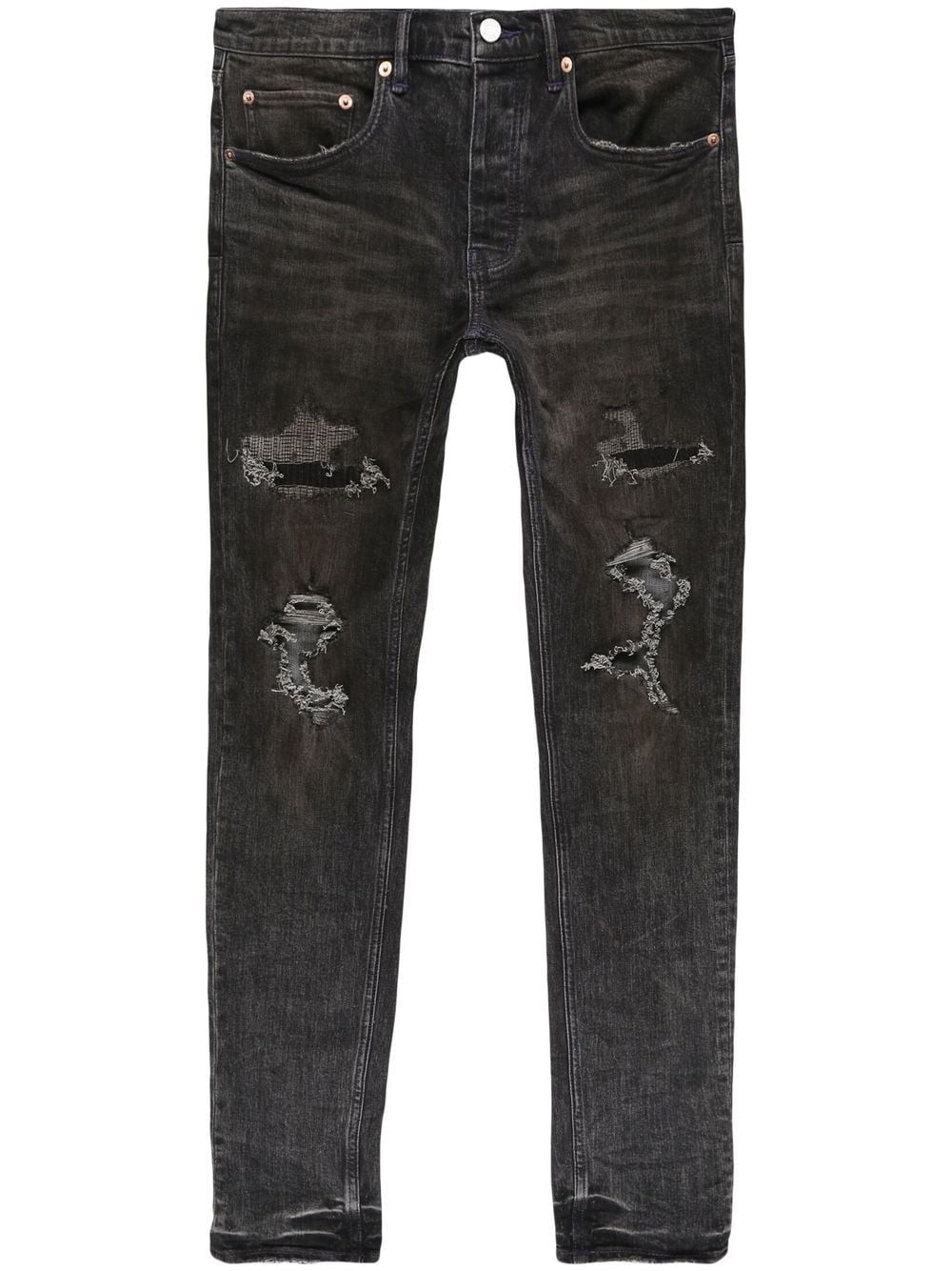 distressed slim-cut jeans