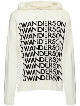 Repeated logo hooded knit sweater