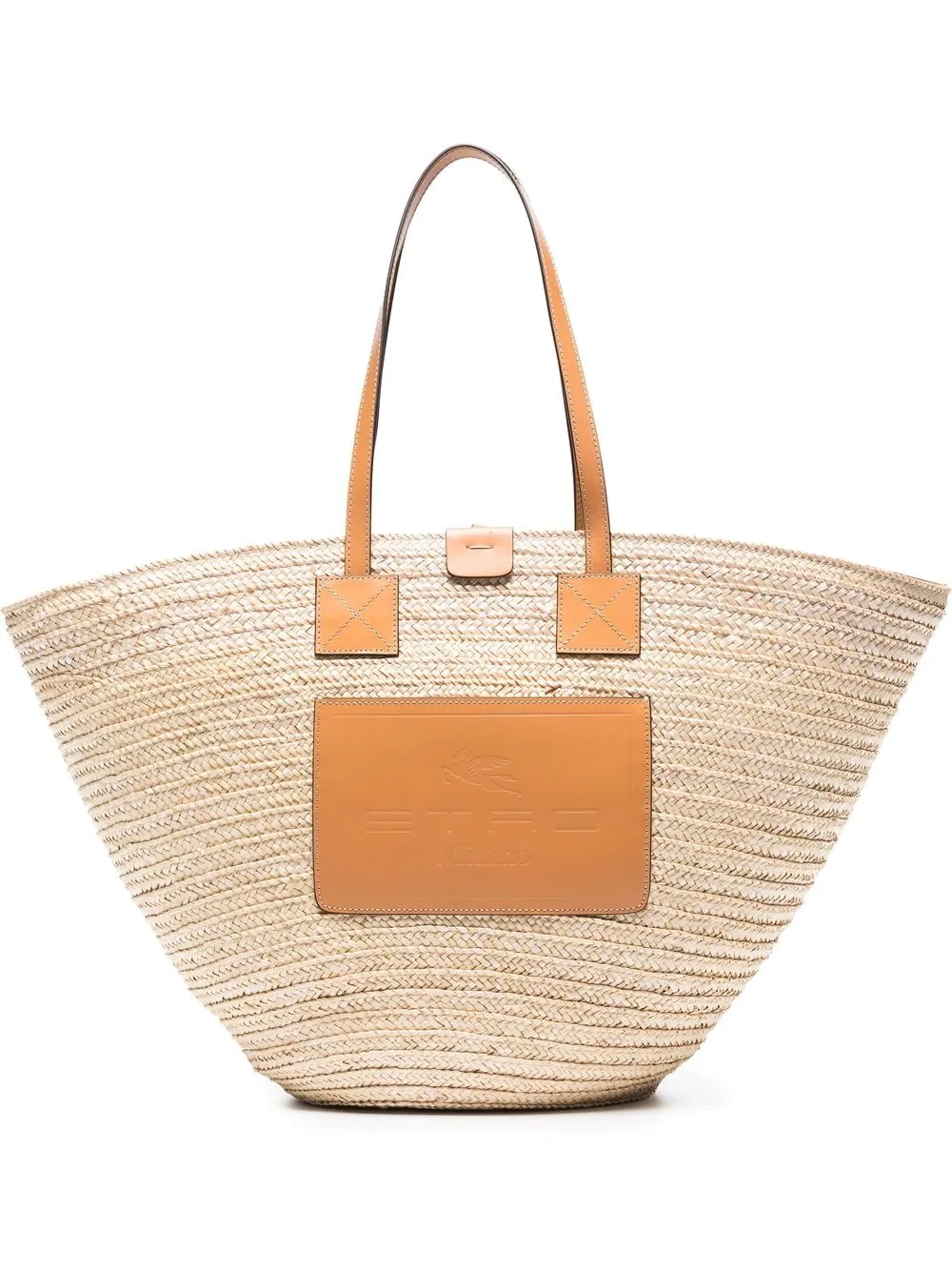 logo-patch raffia tote bag