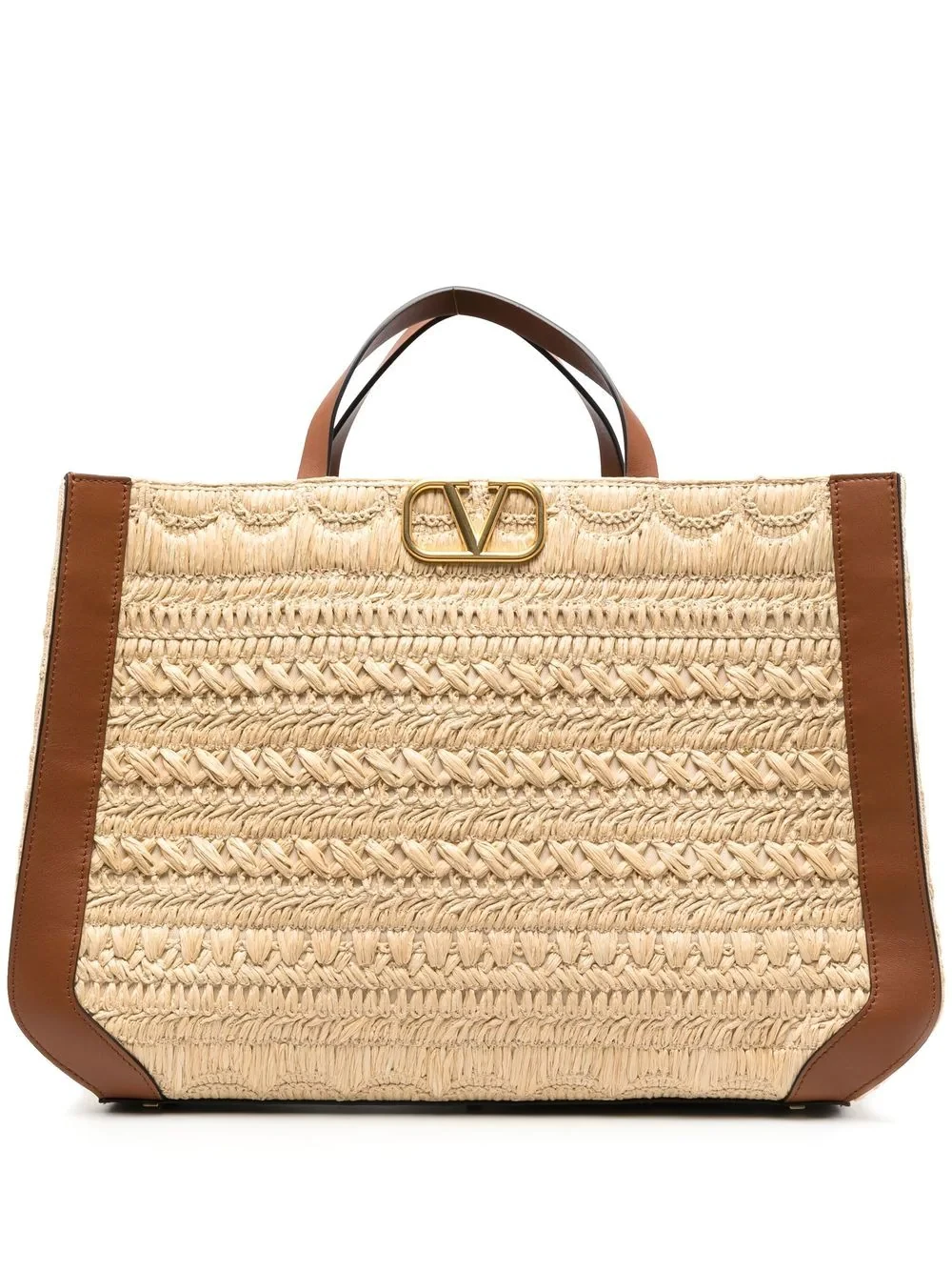 VLogo Signature embroidered raffia tote bag