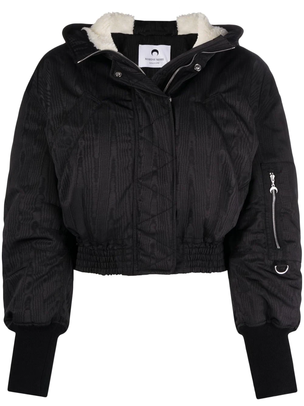 moiré-effect faux shearling-lined cropped jacket