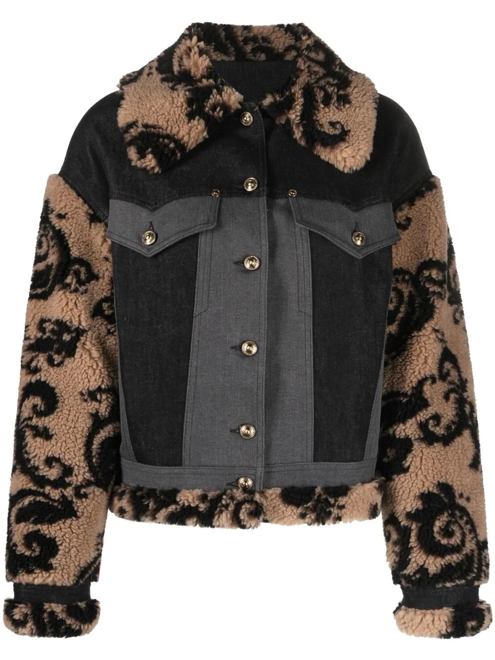 baroque-print panelled denim jacket