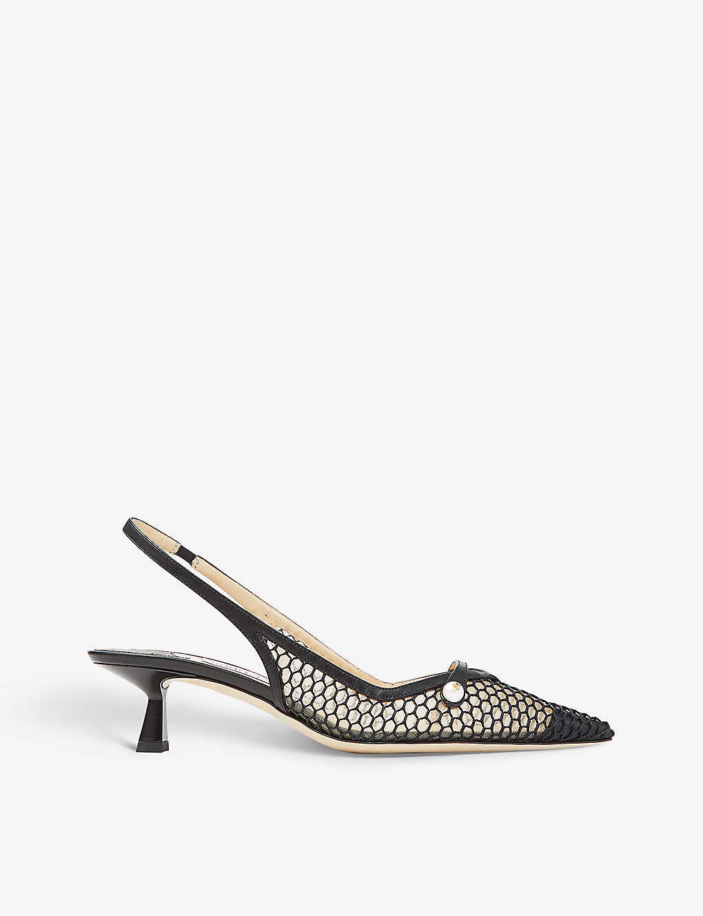 Amita 45 fishnet mesh and suede slingback heels