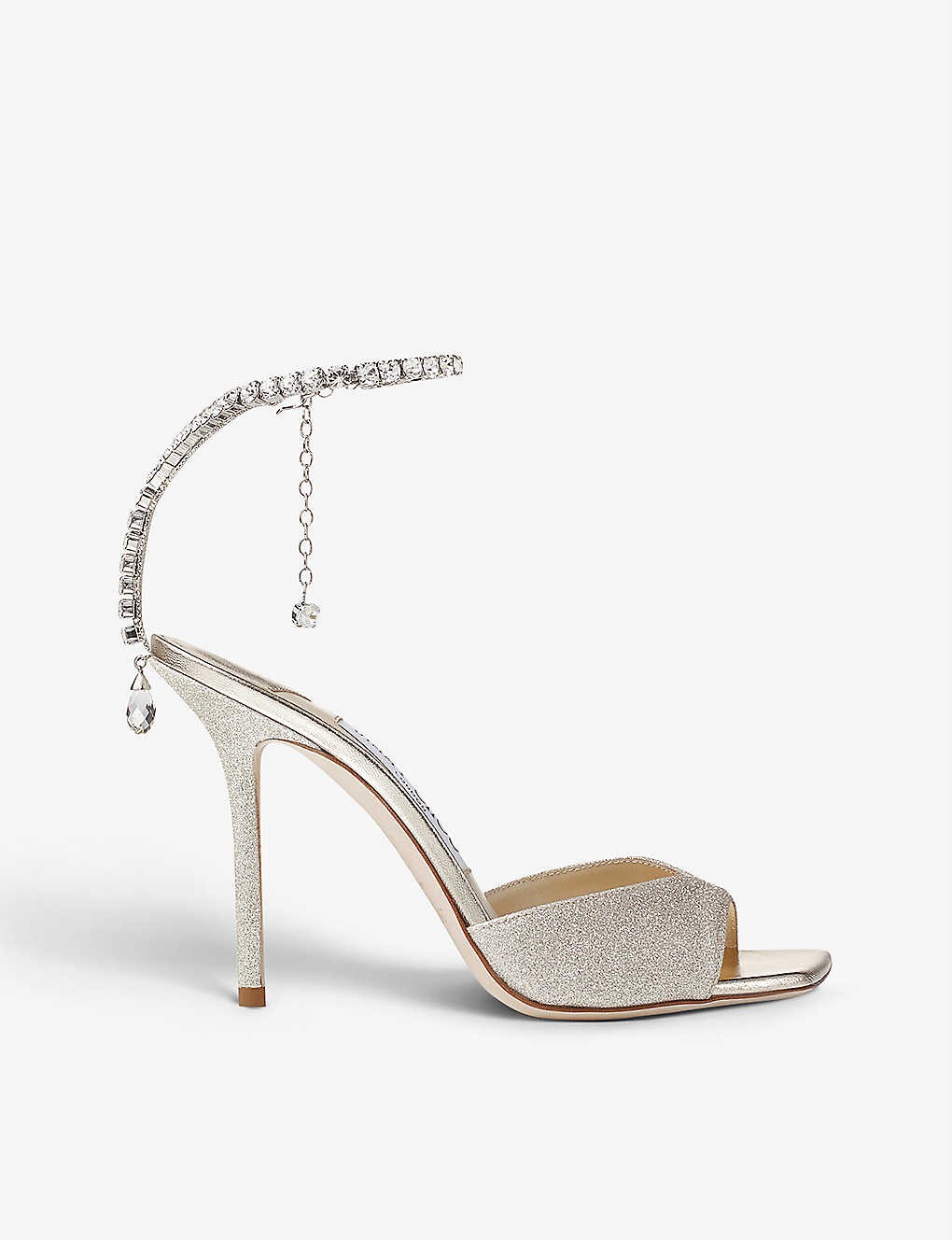 Saeda crystal-embellished glitter-leather heeled courts