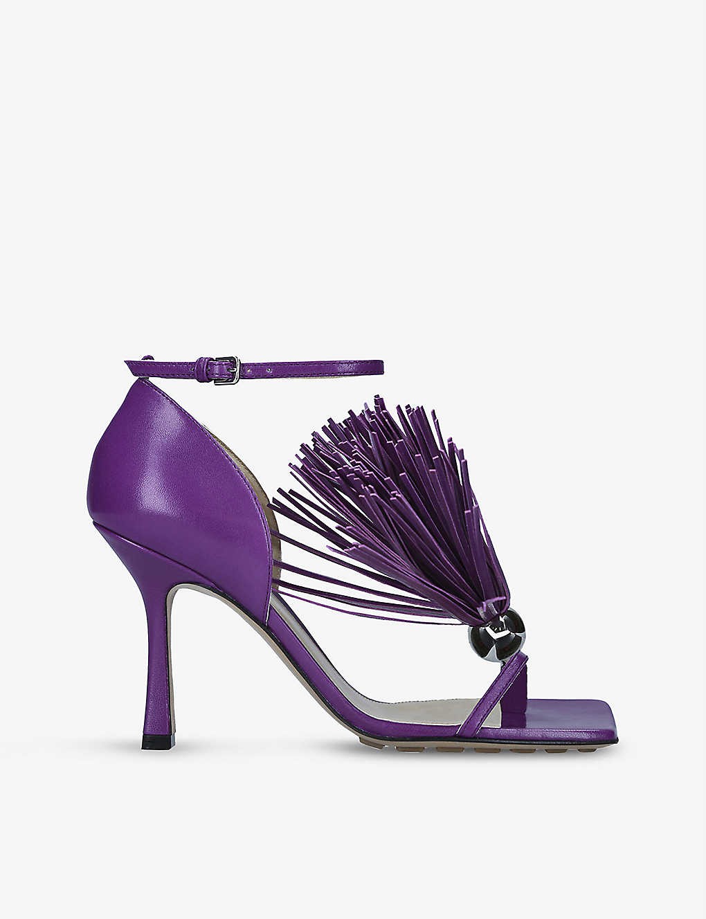 Stretch tassel-embellished leather heeled sandals