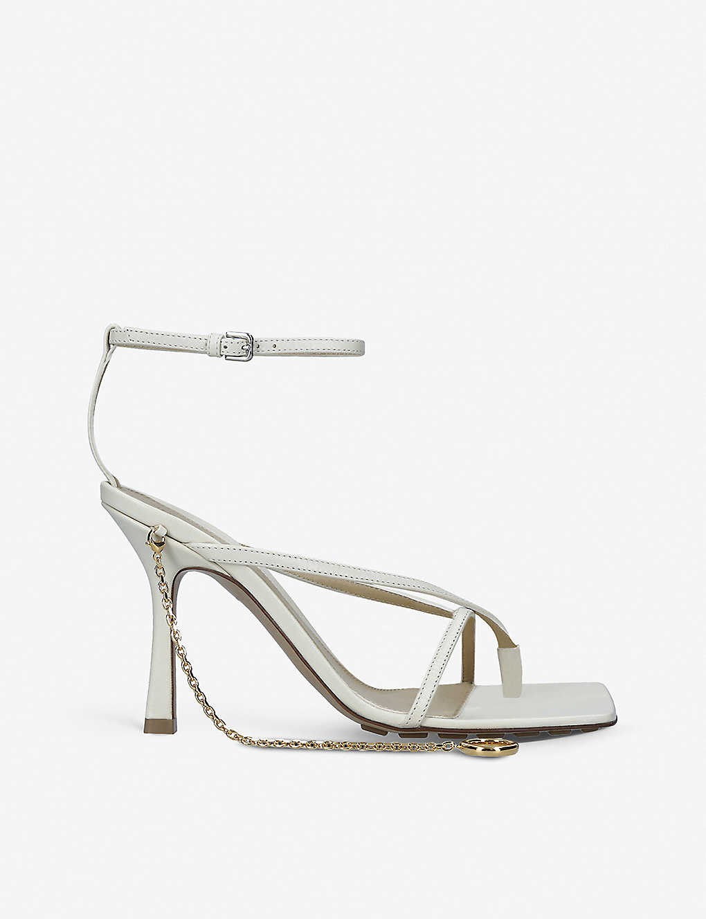 Stretch chain-embellished leather heeled sandals