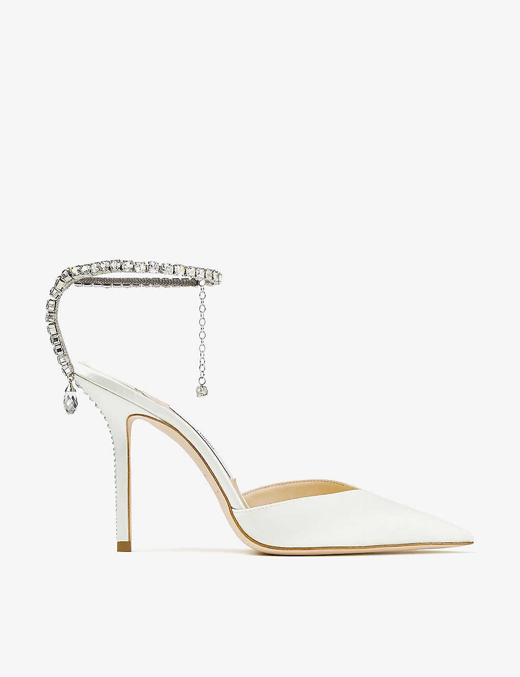 Saeda crystal-embellished satin heeled courts