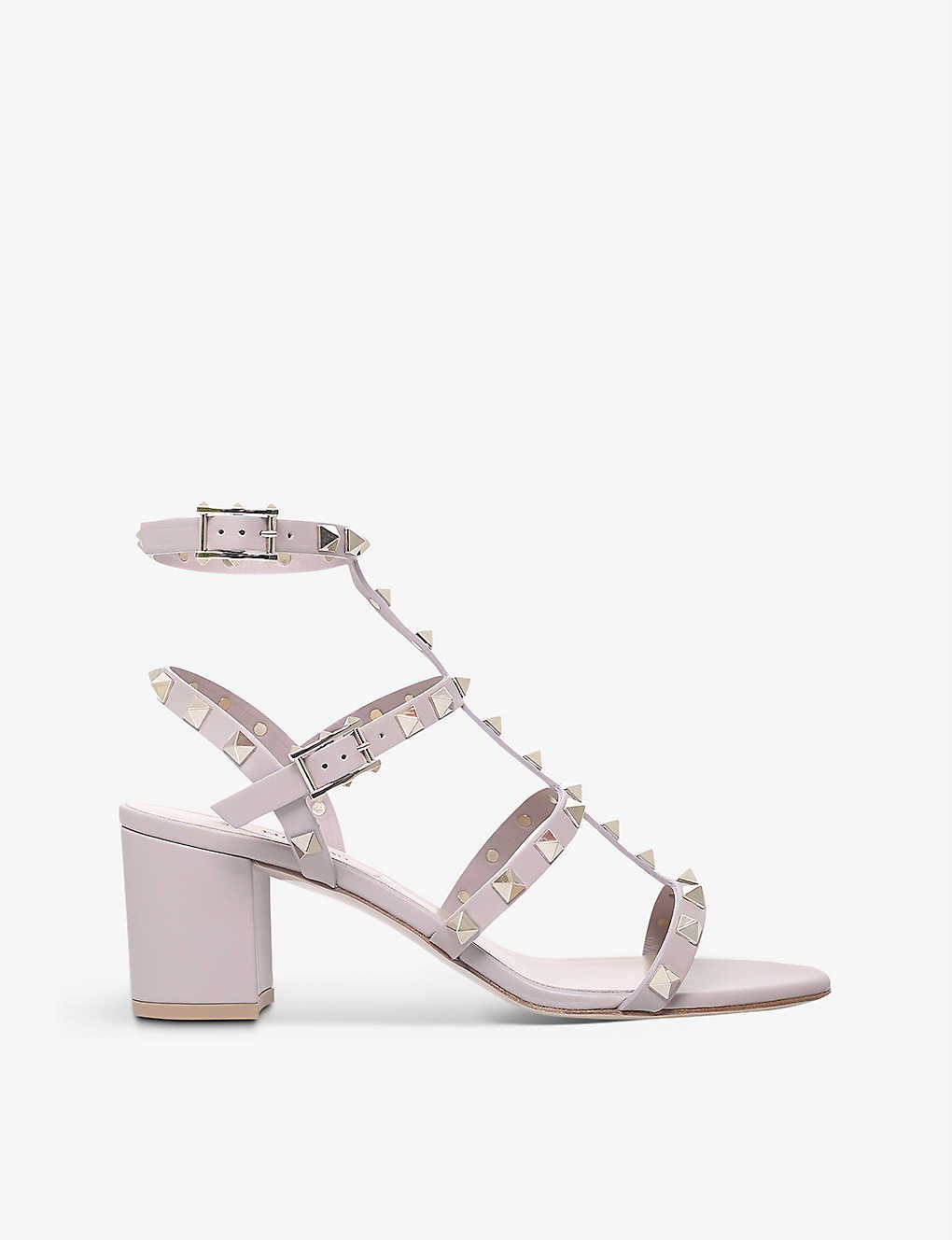 Rockstud open-toe leather heeled sandals