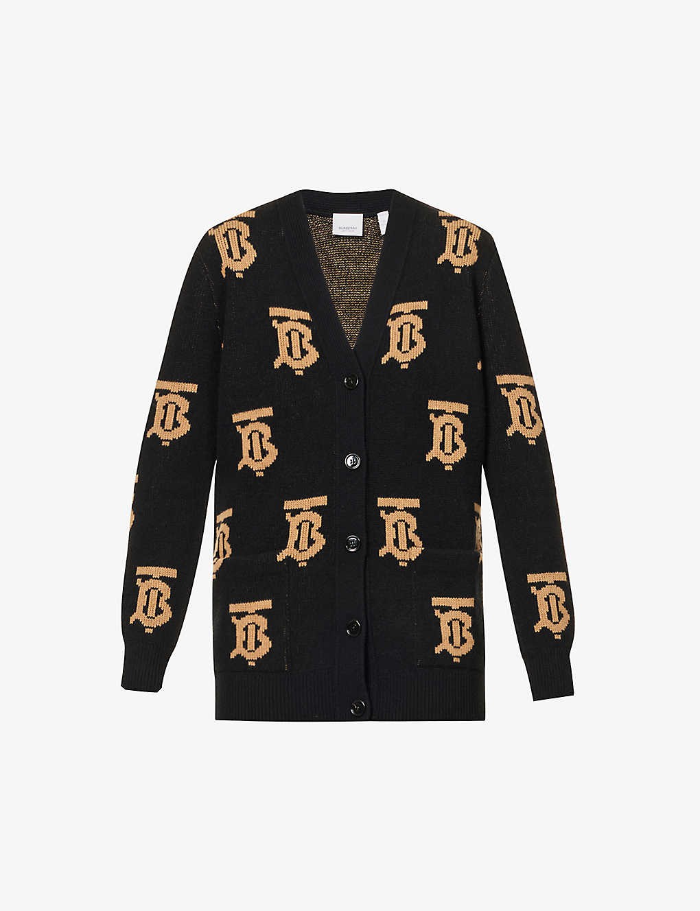 Nadine monogram-print wool knitted cardigan