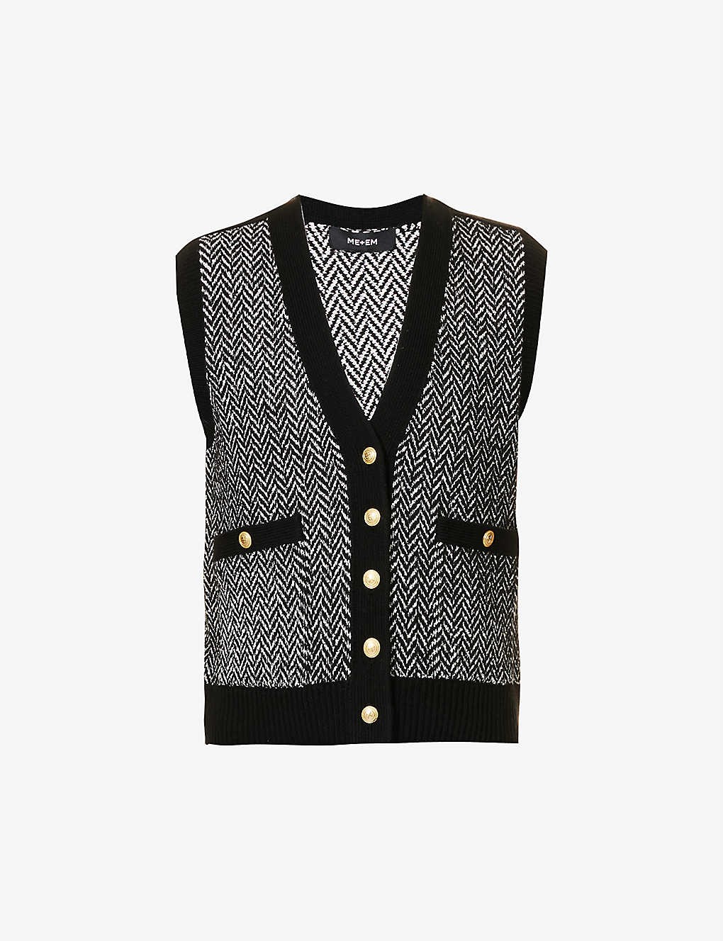 Chevron-pattern V-neck knitted vest