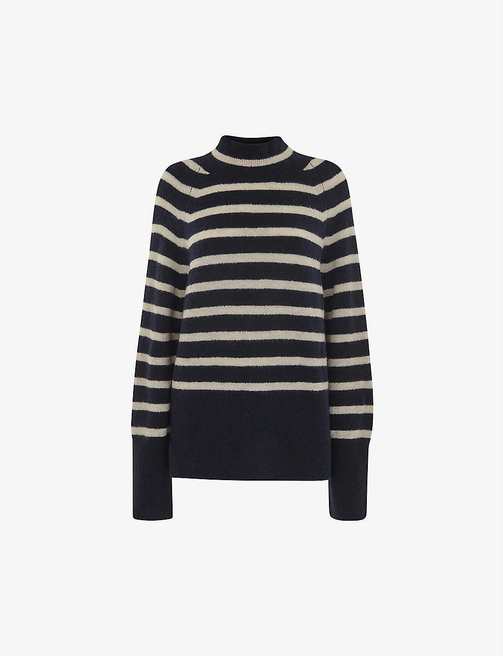 Stripe funnel-neck knitted jumper