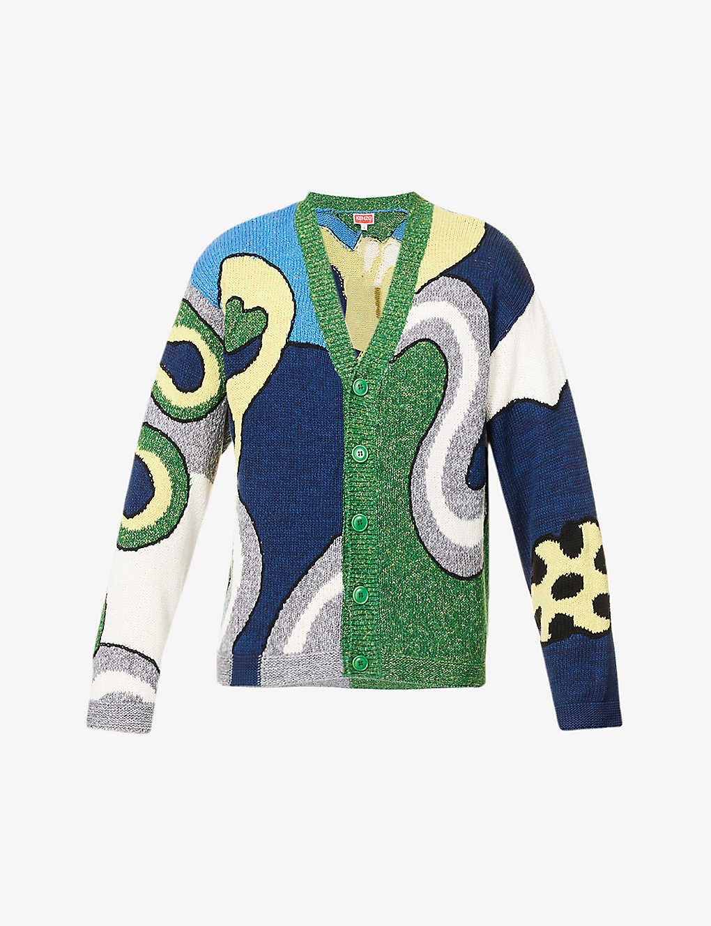 V-neck abstract-patterned relaxed-fit cotton-blend cardigan