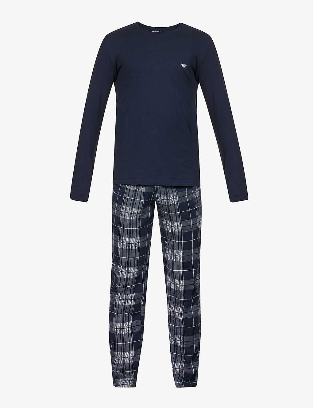 Logo-embroidered checked cotton pyjamas