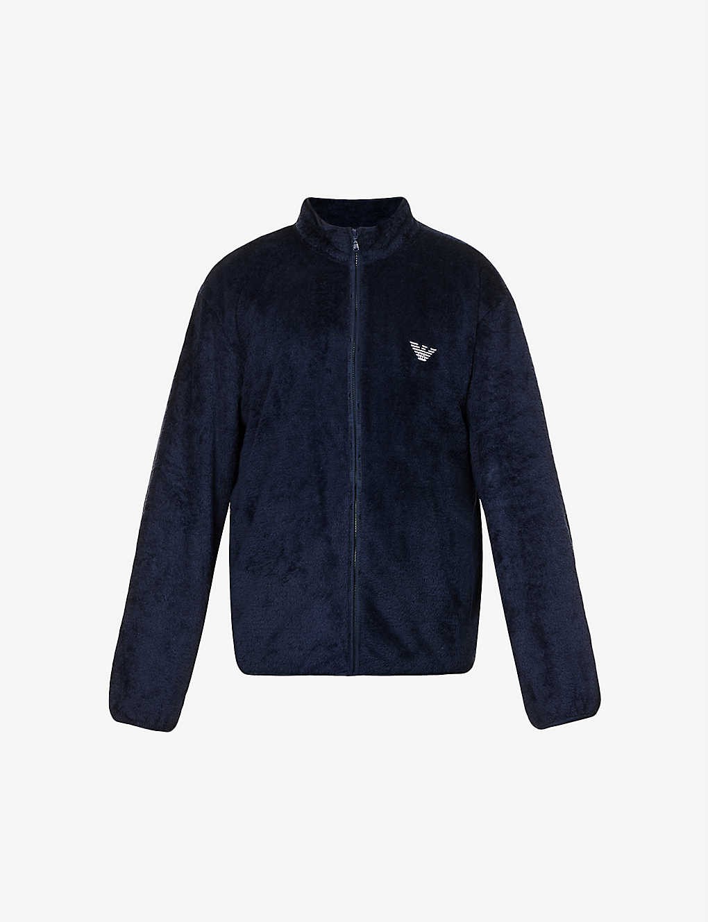 High-neck brand-embroidered zipped fleece jacket