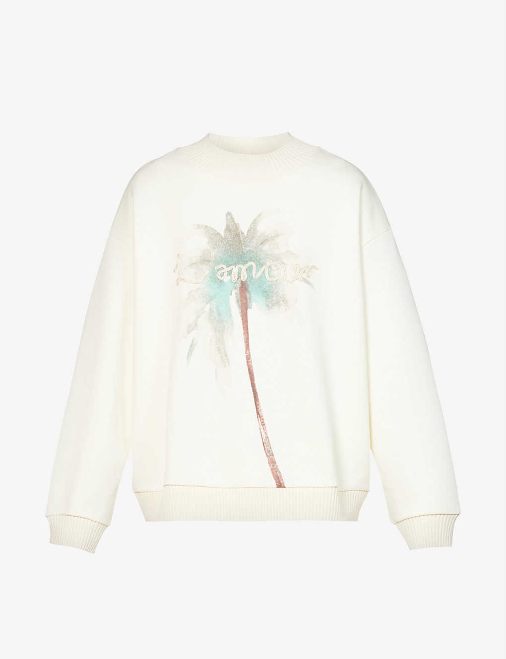 Text-embroidered graphic-print cotton-jersey sweatshirt