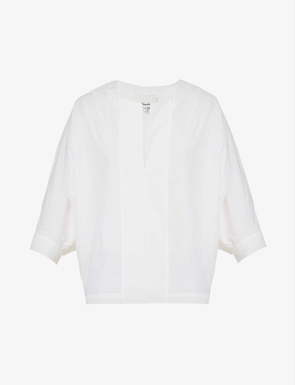 Dolman-sleeve round-neck cotton top