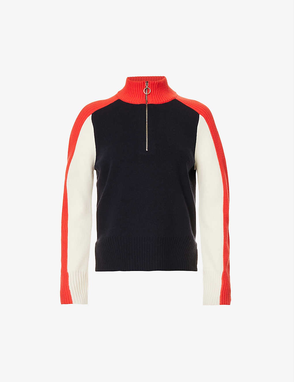 Colour-block high-neck wool-blend jumper