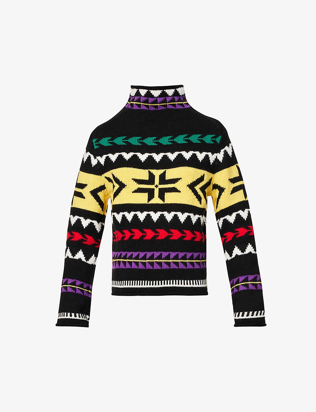 Geometric high-neck wool-blend knitted jumper