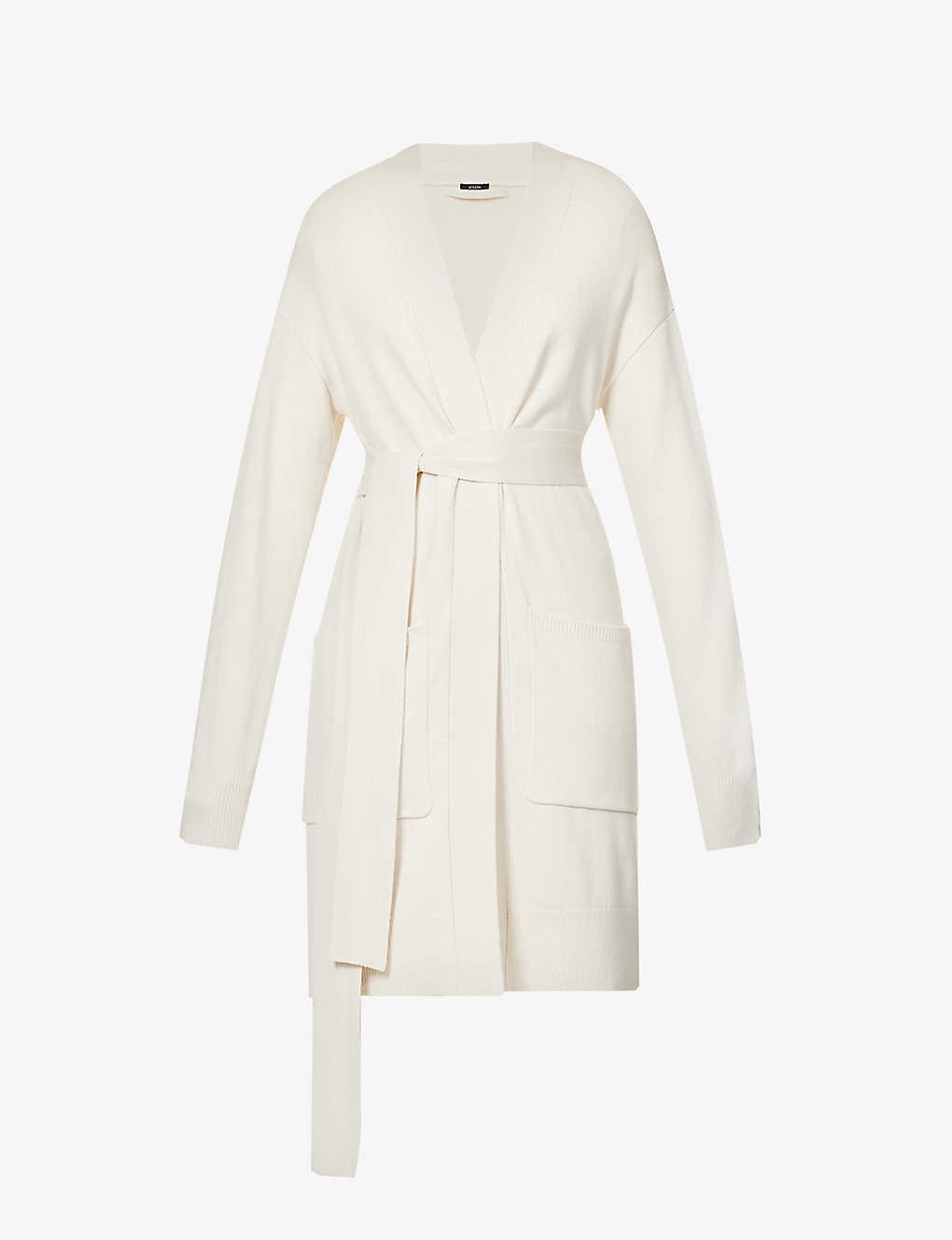 Shawl-collar self-tie silk-blend knitted cardigan